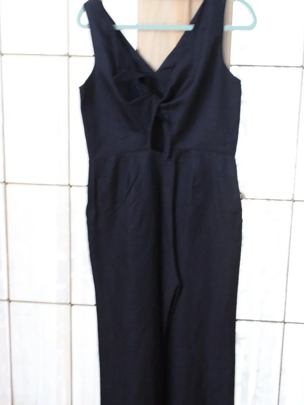 Banana Republic Women Jumpsuit Sz 8P Navy Sleeveless Rayon Linen Shift Side Zip